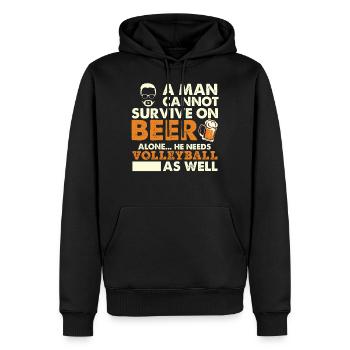 Ein Mann kann nicht allein mit Bier überleben, das er braucht - Männer Premium Bio Hoodie - Schwarz - Vorne - Nico (187cm)