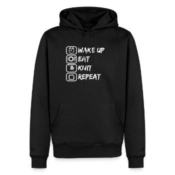 Wake up eat knit repeat stricken als Hobby - Männer Premium Bio Hoodie - Schwarz - Vorne - Nico (187cm)
