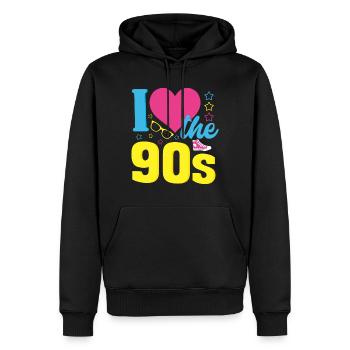 J'aime la chemise des années 90 - Sweat à capuche Premium bio Homme - noir - Devant - Nico (187cm)