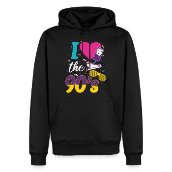 Retro I Love 90s outfit heart party t-shirt - Men’s Premium Organic Hoodie - black - Front - Nico (187cm)
