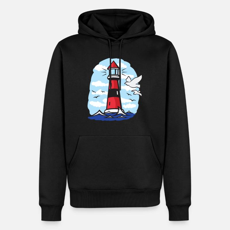 Leuchtturm mit Möwen - Männer Premium Bio Hoodie - Schwarz