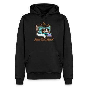 Sewing cat hobby tailor humor - Men’s Premium Organic Hoodie - black - Front - Nico (187cm)