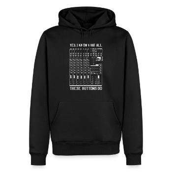 Know these buttons - Men’s Premium Organic Hoodie - black - Front - Nico (187cm)