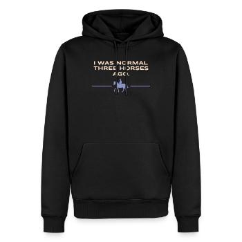 monter cheval trakehner cheval fou fille blague - Sweat à capuche Premium bio Homme - noir - Devant - Nico (187cm)