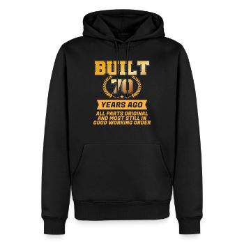 Built 70 years ago - Men’s Premium Organic Hoodie - black - Front - Nico (187cm)