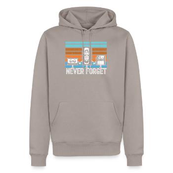 Never Forget - Kassette VHS Diskette - Männer Premium Bio Hoodie - Taupe - Vorne - Nico (187cm)