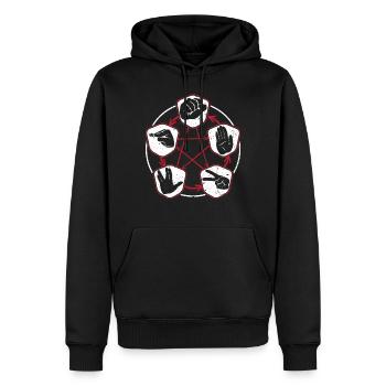 Nerdy Schere Stein Papier plus Echse & Spock Spiel - Männer Premium Bio Hoodie - Schwarz - Vorne - Nico (187cm)