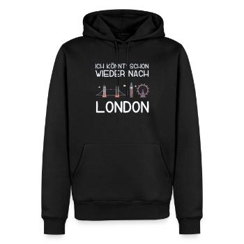 Ich könnt schon wieder nach London - Männer Premium Bio Hoodie - Schwarz - Vorne - Nico (187cm)