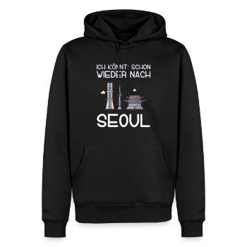 Ich könnt schon wieder nach Seoul - Männer Premium Bio Hoodie - Schwarz - Vorne - Nico (187cm)