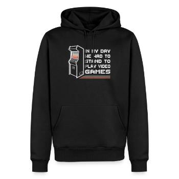 Arcade Spiele Gamer Retro Zocker - Männer Premium Bio Hoodie - Schwarz - Vorne - Nico (187cm)