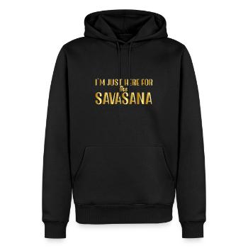 Je suis juste here pour la Savasana - Sweat à capuche Premium bio Homme - noir - Devant - Nico (187cm)