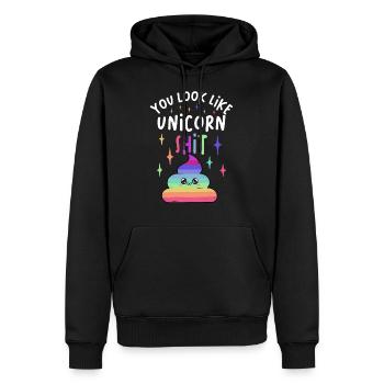 Vous ressemblez à Unicorn Shit Funny Unicorn - Sweat à capuche Premium bio Homme - noir - Devant - Nico (187cm)
