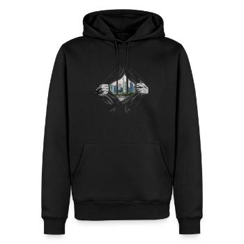 Francfort - Sweat à capuche Premium bio Homme - noir - Devant - Nico (187cm)