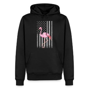 Funny Pink Flamingo Independence Day USA Américain - Sweat à capuche Premium bio Homme - noir - Devant - Nico (187cm)