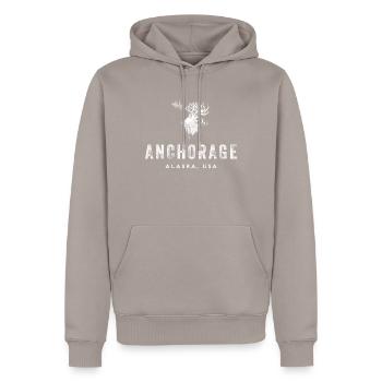 Anchorage Alaska With Moose Design - Men’s Premium Organic Hoodie - taupe - Front - Nico (187cm)