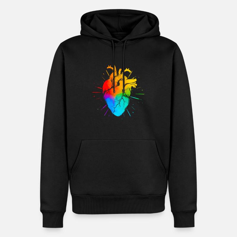 LGBT Rainbow Heart - Sweat à capuche Premium bio Homme - noir