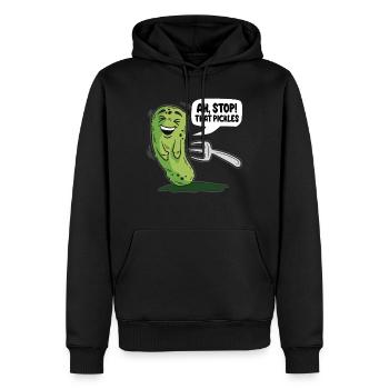 STOP THAT PICKLES Kitzelige Gurke Humor Spruch - Männer Premium Bio Hoodie - Schwarz - Vorne - Nico (187cm)