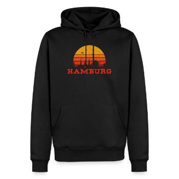 Hamburg" Skyline von Hamburg im Sonnenuntergang - Männer Premium Bio Hoodie - Schwarz - Vorne - Nico (187cm)