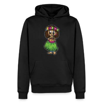 Hula Mädchen mit Bastrock Ukulele Blumenkette - Männer Premium Bio Hoodie - Schwarz - Vorne - Nico (187cm)