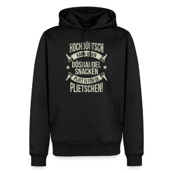 Hochdüütsch kann jeden Dösbaddel Plattdeutsch - Männer Premium Bio Hoodie - Schwarz - Vorne - Nico (187cm)
