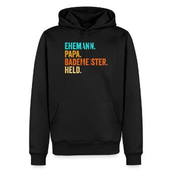 Bademeister Papa Held Schwimmen Rettungsschwimmer - Männer Premium Bio Hoodie - Schwarz - Vorne - Nico (187cm)