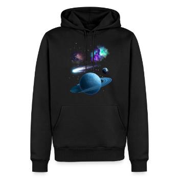 Universo - Felpa con cappuccio ecologica premium da uomo - nero - Fronte - Nico (187cm)