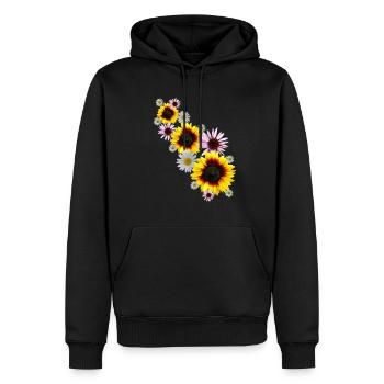 Vrille de fleurs avec tournesols, marguerites, fleurs - Sweat à capuche Premium bio Homme - noir - Devant - Nico (187cm)