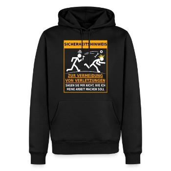 Sicherheitshinweis Arbeitsunfall Betriebsunfall - Männer Premium Bio Hoodie - Schwarz - Vorne - Nico (187cm)