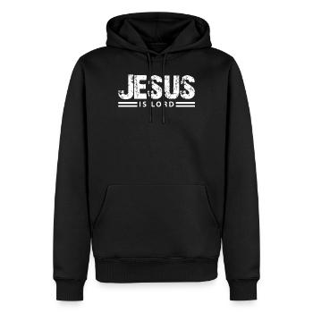 Jésus est Seigneur - Jésus chrétien - Sweat à capuche Premium bio Homme - noir - Devant - Nico (187cm)