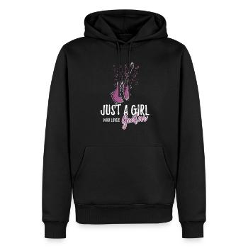Juste une fille qui aime la guitare Guitariste électrique - Sweat à capuche Premium bio Homme - noir - Devant - Nico (187cm)