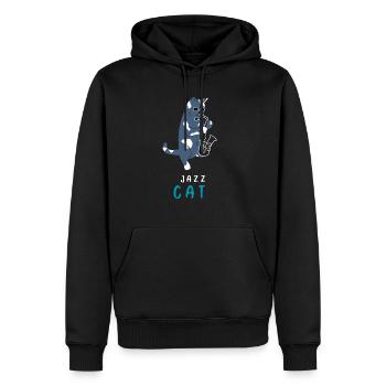 Katze mit Saxophon Geschenk Jazz Musikinstrument - Männer Premium Bio Hoodie - Schwarz - Vorne - Nico (187cm)
