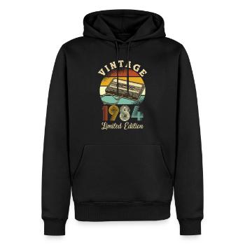 Vintage 1984 - Sweat à capuche Premium bio Homme - noir - Devant - Nico (187cm)