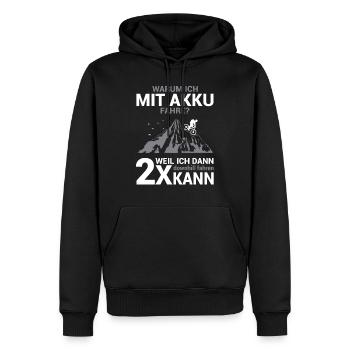 Warum ich mit Akku fahre Fahrrad MTB Radfahrer - Männer Premium Bio Hoodie - Schwarz - Vorne - Nico (187cm)