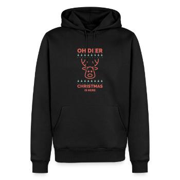 pull drôle de Noël - Oh cerf, Noël est là - Sweat à capuche Premium bio Homme - noir - Devant - Nico (187cm)