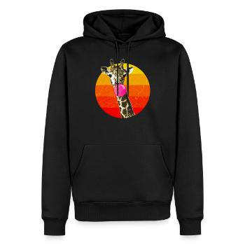 Girafe, à, bubble-gum, girafe, animal - Sweat à capuche Premium bio Homme - noir - Devant - Nico (187cm)