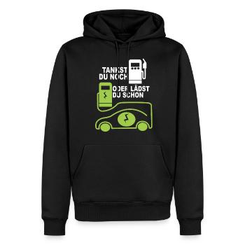 Lustiges Elektro Tankstelle Auto Bild mit Spruch. - Männer Premium Bio Hoodie - Schwarz - Vorne - Nico (187cm)