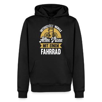 Unterschätze Niemals Einen Alten Mann Mit Fahrrad - Männer Premium Bio Hoodie - Schwarz - Vorne - Nico (187cm)