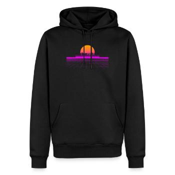 Vaporwave Skyline 80er 90er Geschenkidee - Männer Premium Bio Hoodie - Schwarz - Vorne - Nico (187cm)