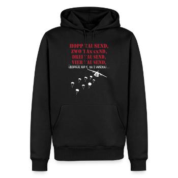 Fallschirmjäger Sprungausbildung Hopp 1000 Spruch - Männer Premium Bio Hoodie - Schwarz - Vorne - Nico (187cm)
