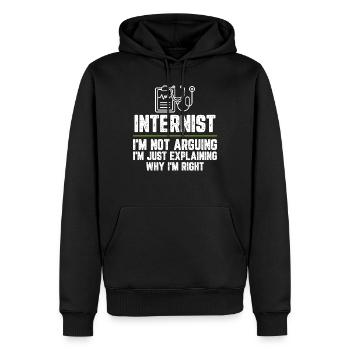 Interniste, je ne dis pas, je ne fais qu'expliquer pourquoi - Sweat à capuche Premium bio Homme - noir - Devant - Nico (187cm)