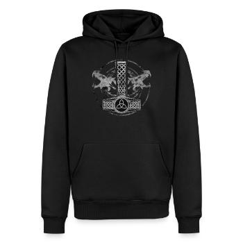 Thors Hammer Mjolnir mit Drachen Hintergrund - Männer Premium Bio Hoodie - Schwarz - Vorne - Nico (187cm)