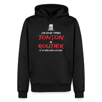 Tonton routier / Chauffeur / Camionneur - Sweat à capuche Premium bio Homme - noir - Devant - Nico (187cm)