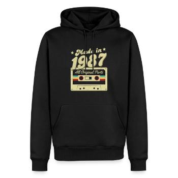 Fabriqué en 1987 - Sweat à capuche Premium bio Homme - noir - Devant - Nico (187cm)