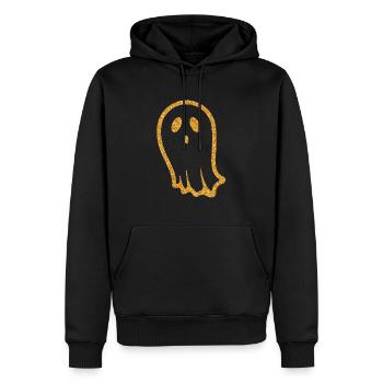 Idée cadeau visage fantôme de paillettes d'or Halloween - Sweat à capuche Premium bio Homme - noir - Devant - Nico (187cm)