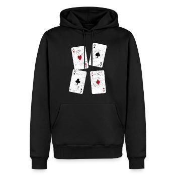 Carte da gioco carte asso gioco di carte regalo divertente - Felpa con cappuccio ecologica premium da uomo - nero - Fronte - Nico (187cm)