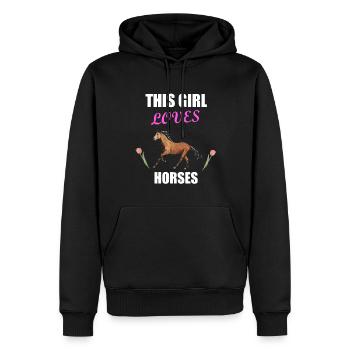 Cheval chevaux cheval disant jeune fille sport équestre - Sweat à capuche Premium bio Homme - noir - Devant - Nico (187cm)