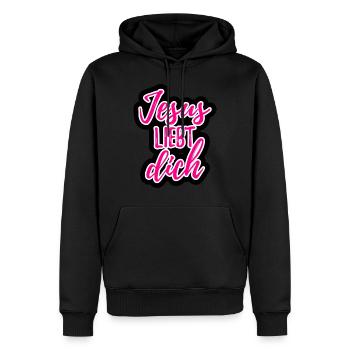Jesus liebt dich Geschenk - Männer Premium Bio Hoodie - Schwarz - Vorne - Nico (187cm)