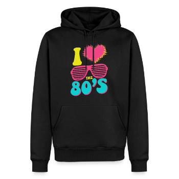 I love the 80's - 80er Jahre Retro - Männer Premium Bio Hoodie - Schwarz - Vorne - Nico (187cm)