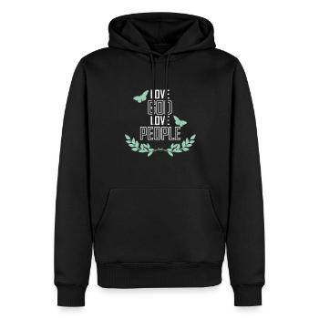 Love God Love People Bible Chrétienne - Sweat à capuche Premium bio Homme - noir - Devant - Nico (187cm)