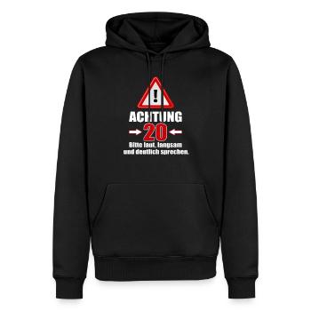 Achtung 20! Lustiges Geschenk zum 20. Geburtstag - Männer Premium Bio Hoodie - Schwarz - Vorne - Nico (187cm)